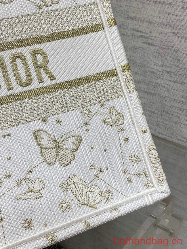 MEDIUM DIOR BOOK TOTE Gold-Tone and White Butterfly Zodiac Embroidery M1296ZESU