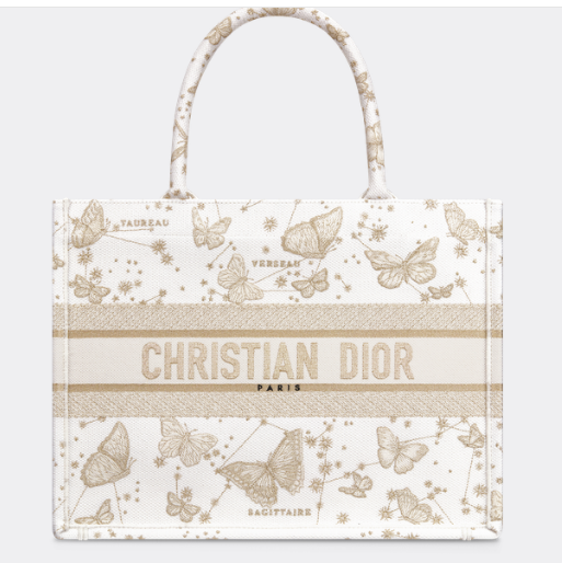 MEDIUM DIOR BOOK TOTE Gold-Tone and White Butterfly Zodiac Embroidery M1296ZESU