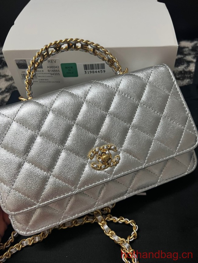 CHANEL FLAP PHONE HOLDER WITH CHAIN AP3566 Silver