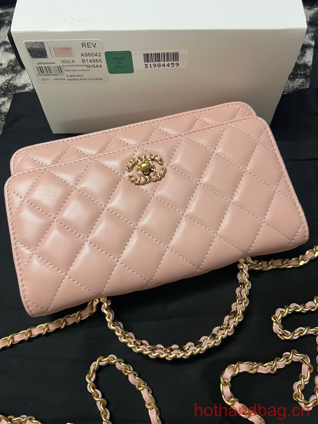 CHANEL FLAP PHONE HOLDER WITH CHAIN AP3566 pink