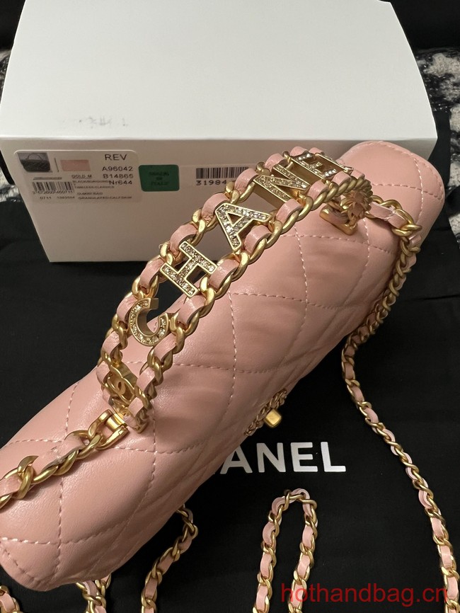 CHANEL FLAP PHONE HOLDER WITH CHAIN AP3566 pink