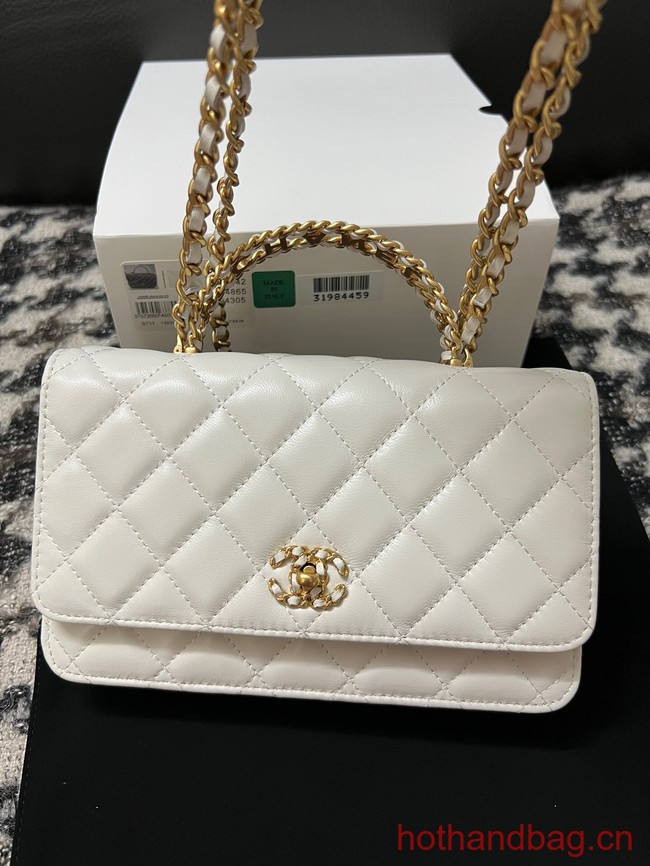 CHANEL FLAP PHONE HOLDER WITH CHAIN AP3566 white