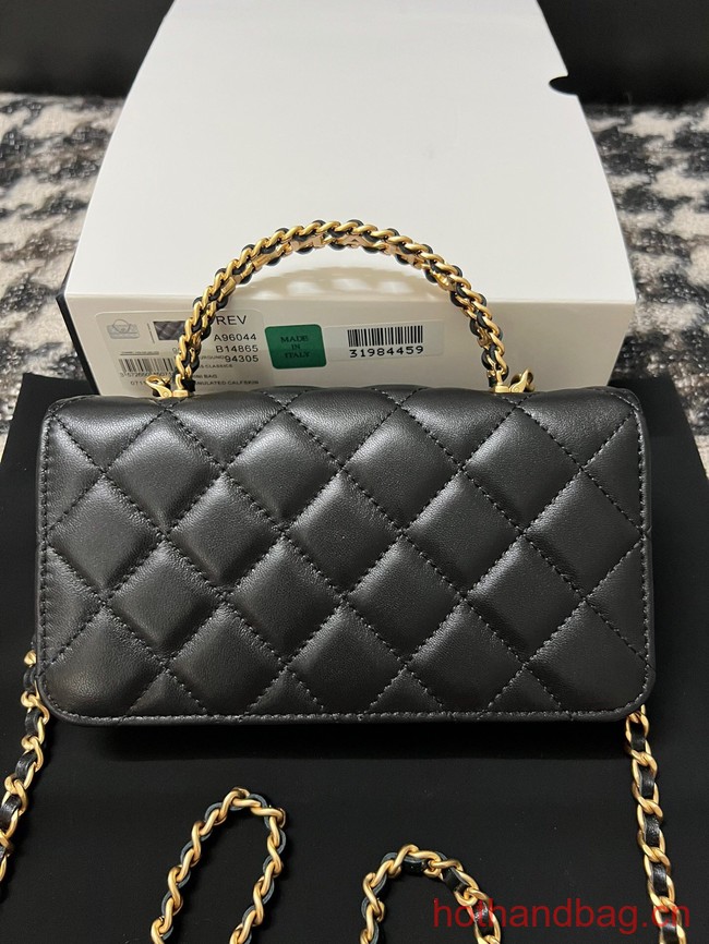 CHANEL FLAP PHONE HOLDER WITH CHAIN AP3575 black