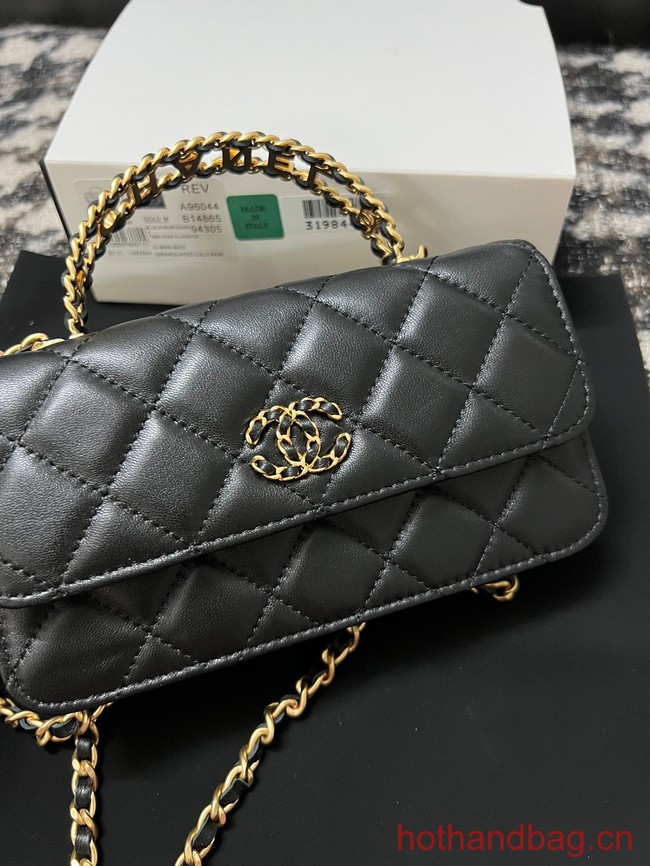 CHANEL FLAP PHONE HOLDER WITH CHAIN AP3575 black