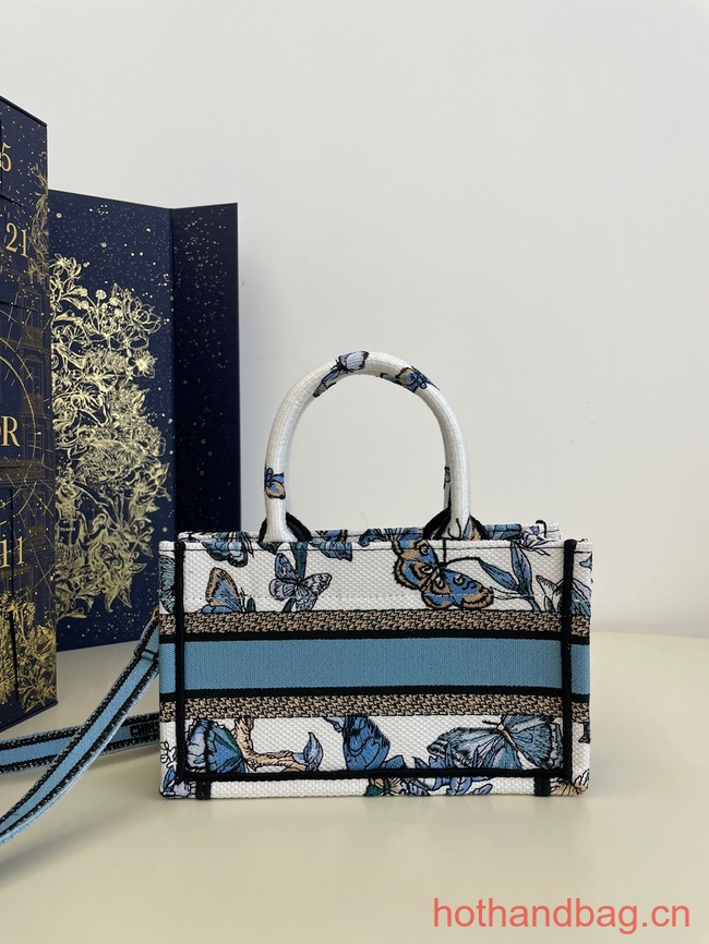 MINI DIOR BOOK TOTE WITH STRAP blue Butterfly Zodiac Embroidery S5573CTQ