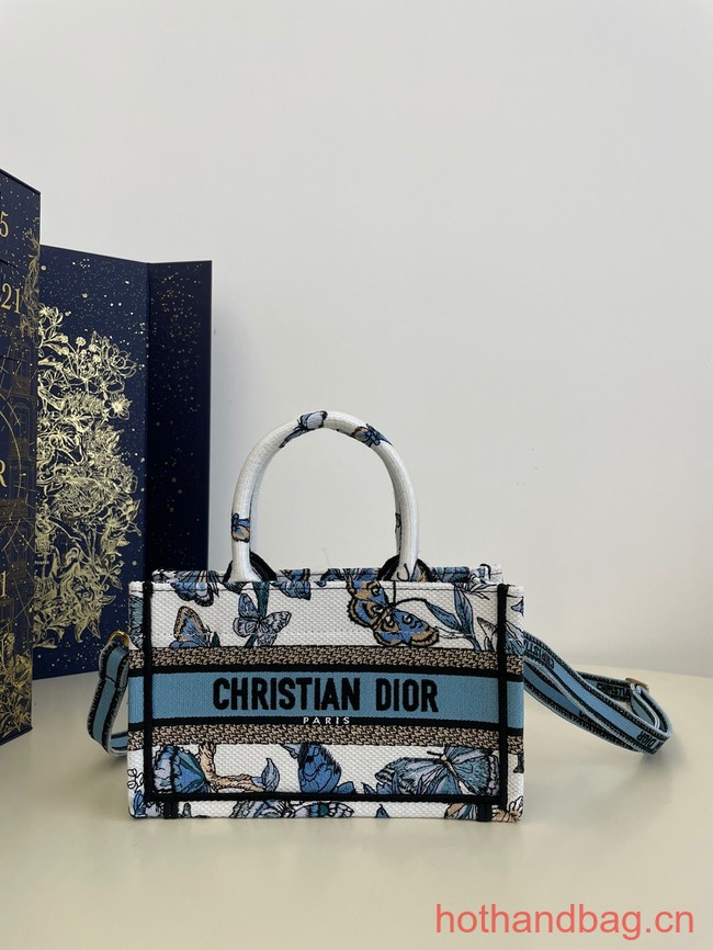 MINI DIOR BOOK TOTE WITH STRAP blue Butterfly Zodiac Embroidery S5573CTQ