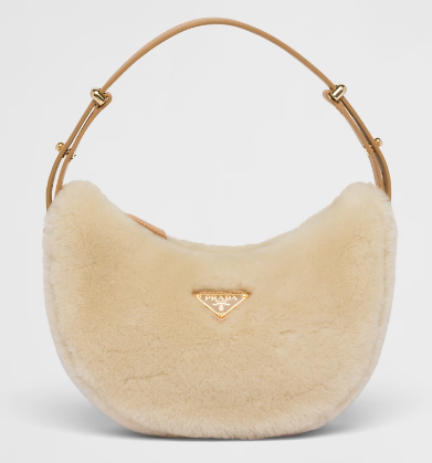 Prada Arque shearling and leather shoulder bag 1BC194 Ecru&Noisette