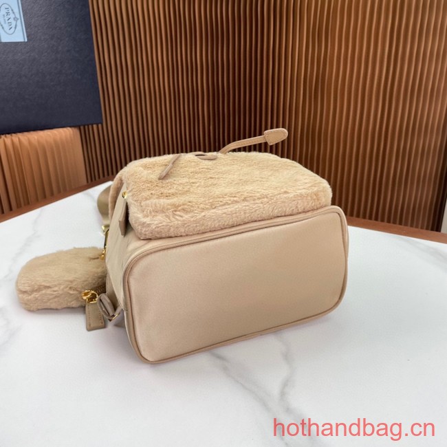 Prada Re-Nylon and shearling backpack 1BZ074 Desert Beige