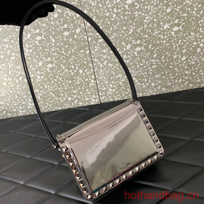 VALENTINO GARAVANI ROCKSTUD23 Small calfskin bag ZS098 silver&gray