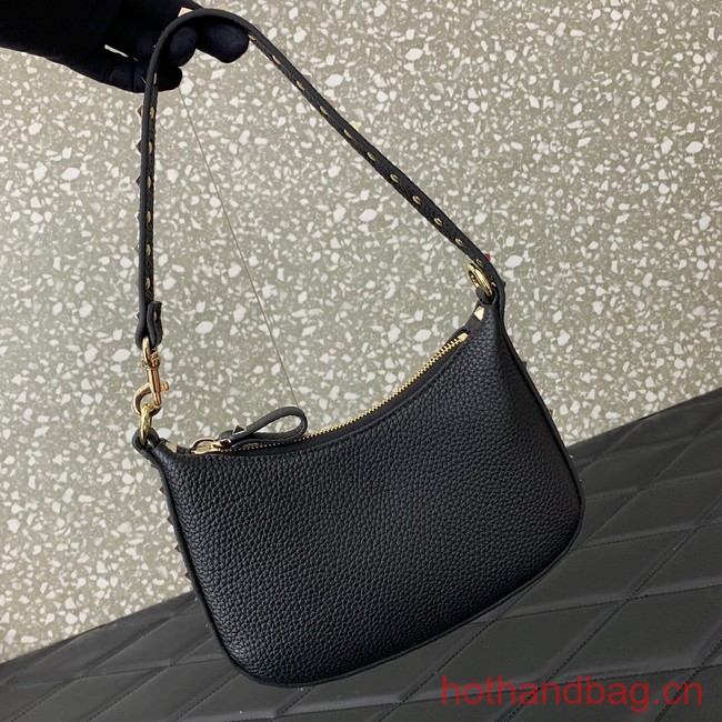 VALENTINO Rockstud calfskin small HOBO bag AG098 black