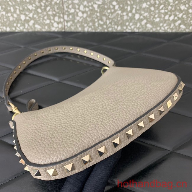 VALENTINO Rockstud calfskin small HOBO bag AG098 gray