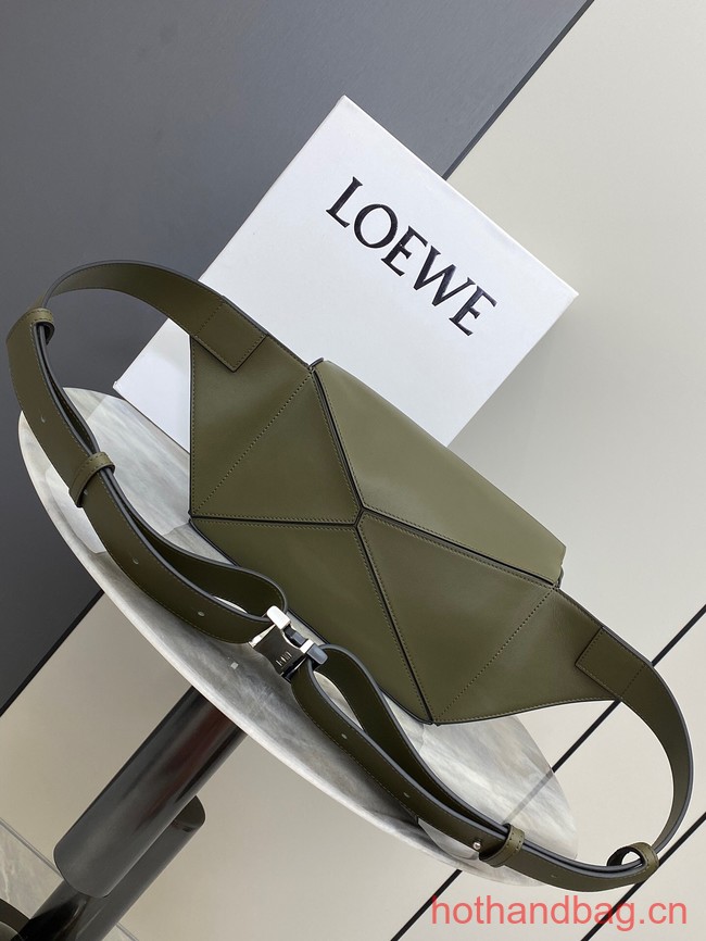 Loewe Small Classic Leather Puzzle Fanny Pack 02963 dark green