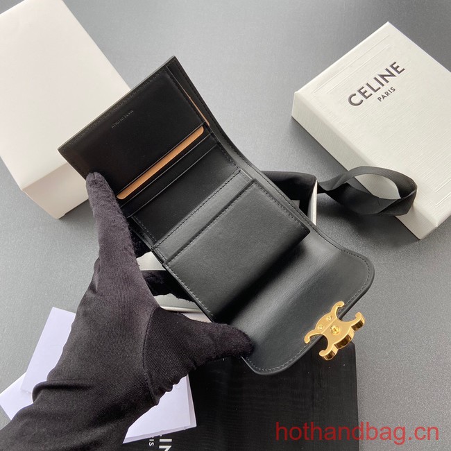 Celine SMALL WALLET TRIOMPHE IN SHINY CALFSKIN 10D783 BLACK