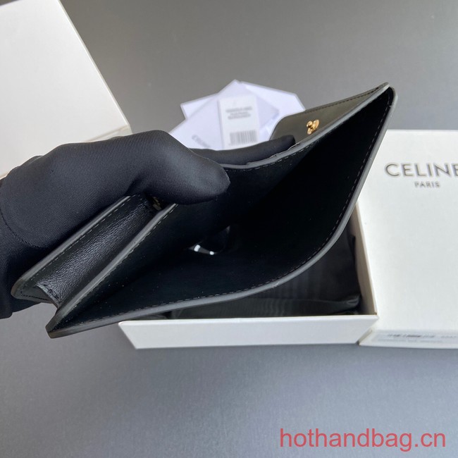 Celine TRIOMPHE COMPACT WALLET IN SHINY CALFSKIN 10K623 BLACK