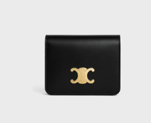 Celine TRIOMPHE COMPACT WALLET IN SHINY CALFSKIN 10K623 BLACK