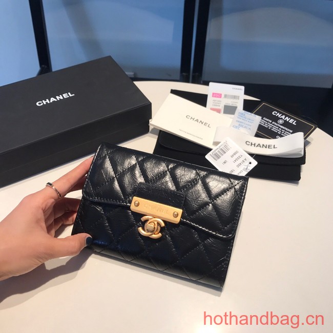 Chanel LONG FLAP WALLET Aged Calfskin & Gold-Tone Metal 81816 black