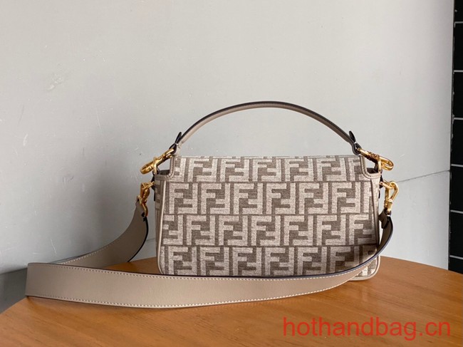 Fendi Baguette Chain Midi dove gray tapestry fabric bag with FF motif 8BR793