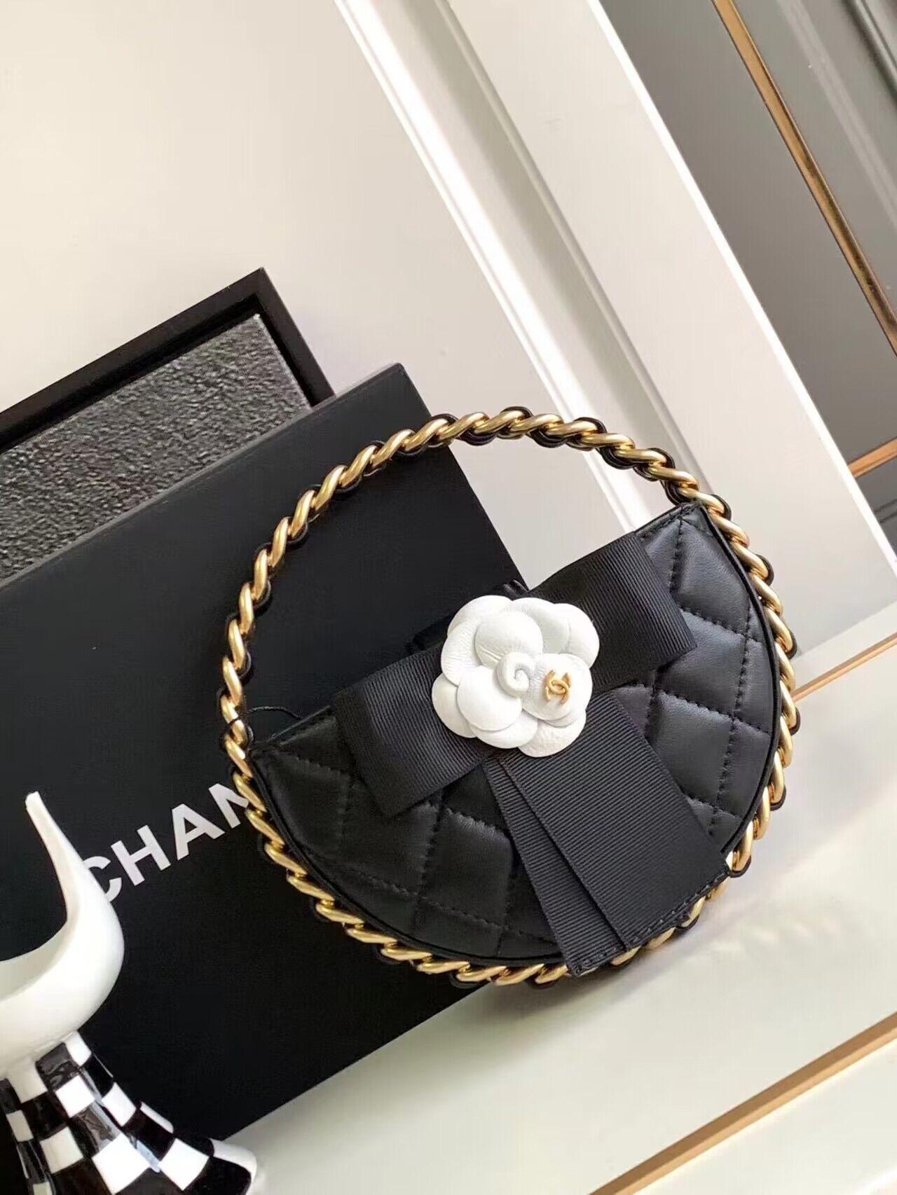 Chanel 23K Original leather Round Camellia Bag AP3584 Black