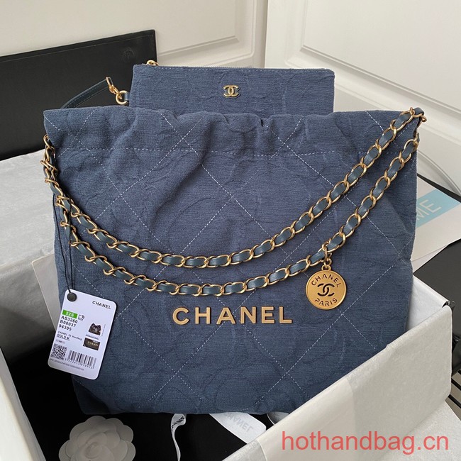 CHANEL 22 HANDBAG Tweed AS3260 blue