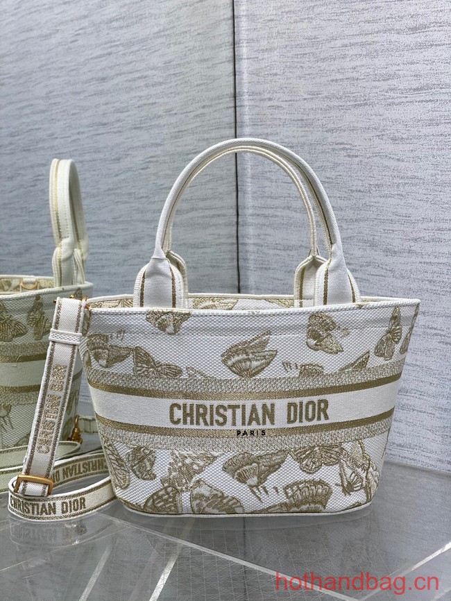 Dior HAT BASKET BAG White and Gold-tone Gradient Butterflies Embroidery M1328C