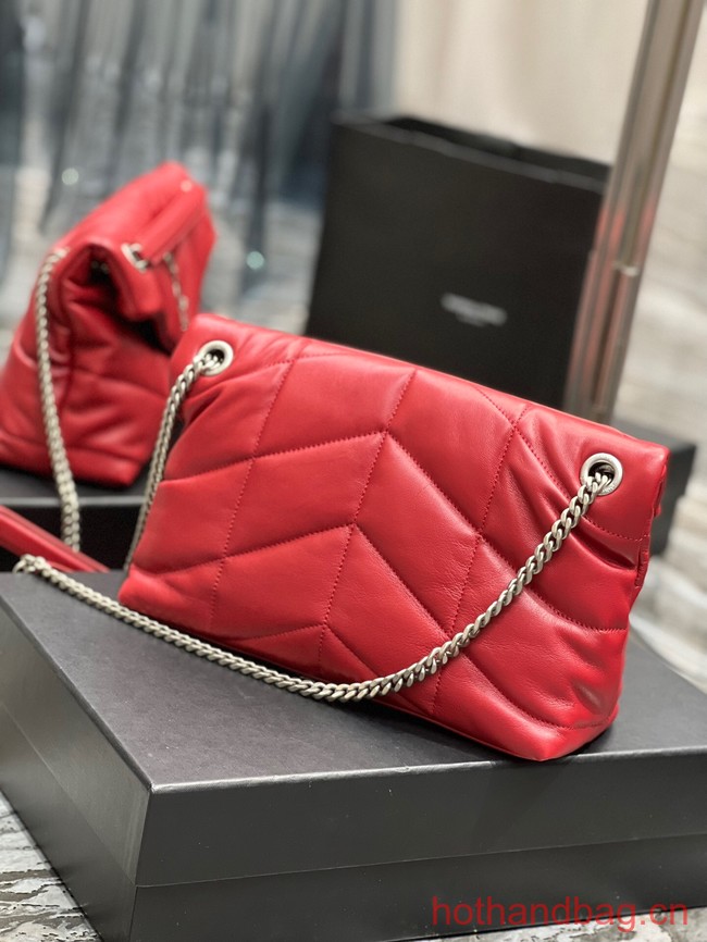 SAINT LAUREN PUFFER SMALL CHAIN BAG Y777476 red&Silver