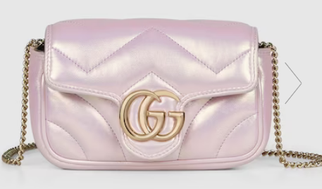 Gucci GG MARMONT SUPER MINI BAG 476433 Pink iridescent quilted chevron leather