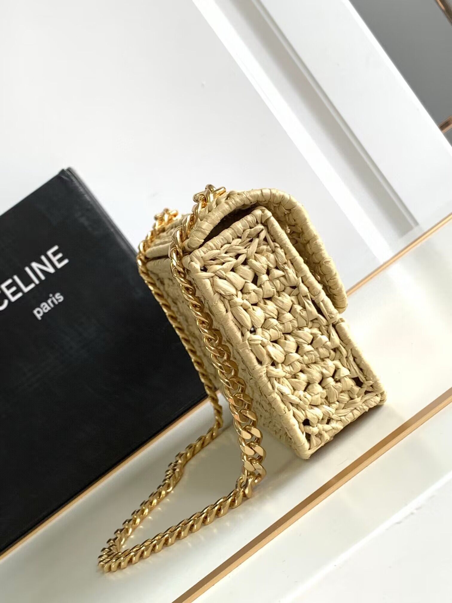 CELINE Chain Claude IN Raffia Plein Soleil Bag 197993