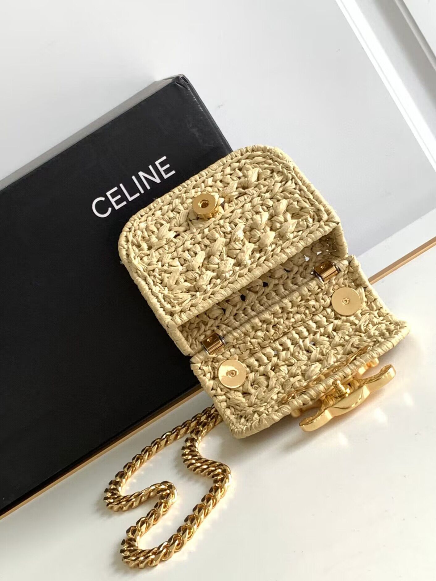 CELINE Mini Chain Claude IN Raffia Plein Soleil Bag 10513