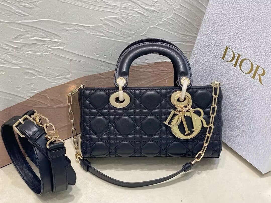 Dior Medium LADY D-JOY BAG Original Calfskin Leather 0540 Black