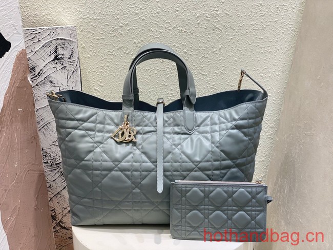 Medium Dior Toujours Bag Stone Gray Macrocannage Calfskin M2821O