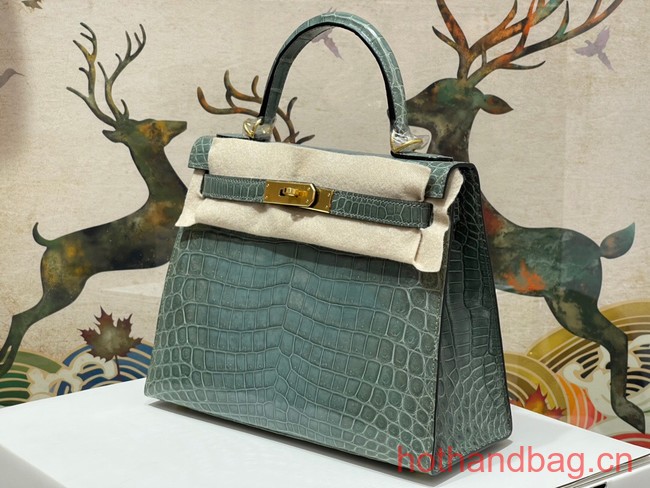 Hermes original Kelly Crocodile Leather 5525 gray&blue