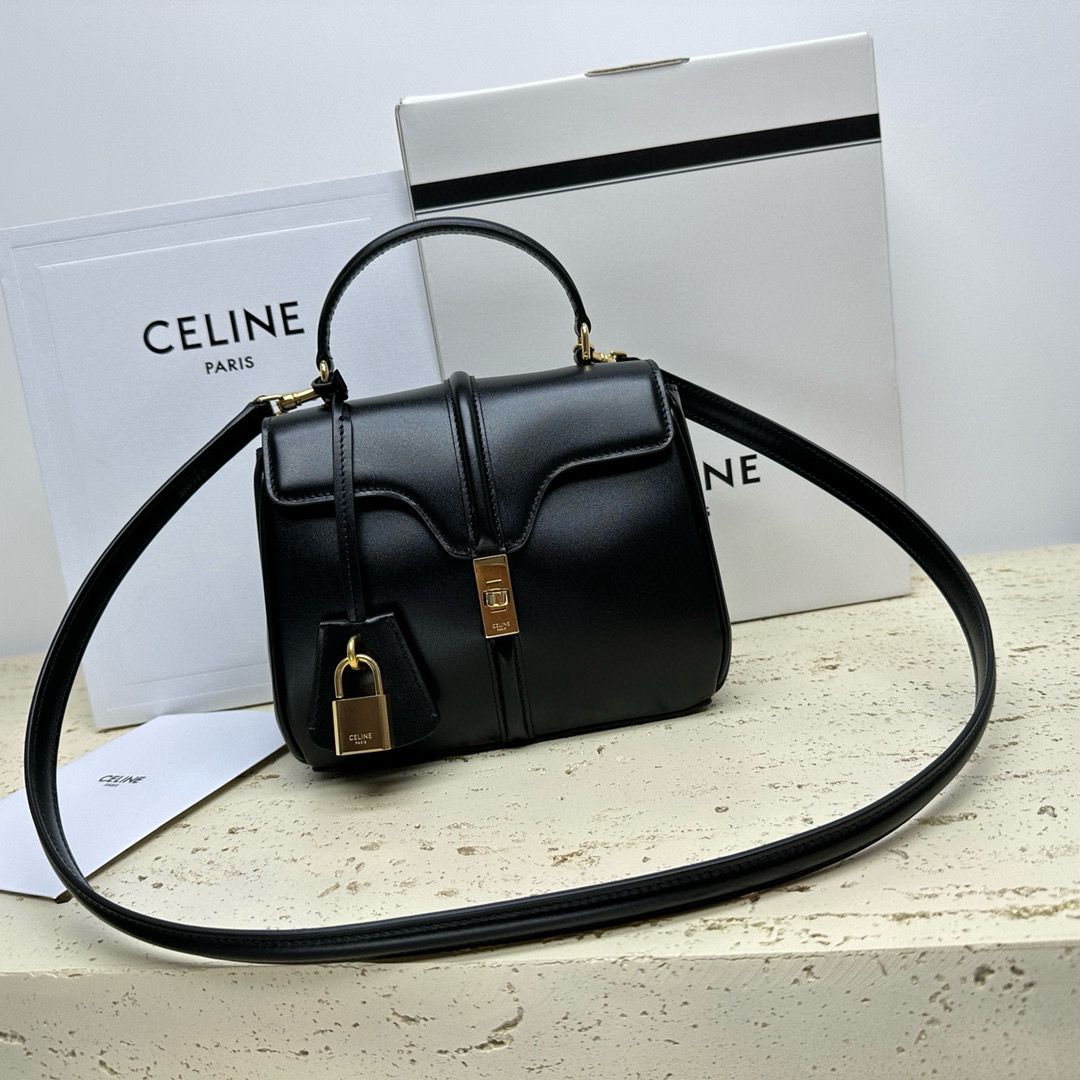 CELINE Small 16 Bag In Satinated Calfskin 197983 Black