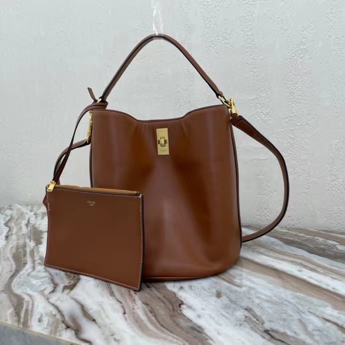 Celine BUCKET 16 BAG IN SUPPLE GRAINED CALFSKIN 195573 brown