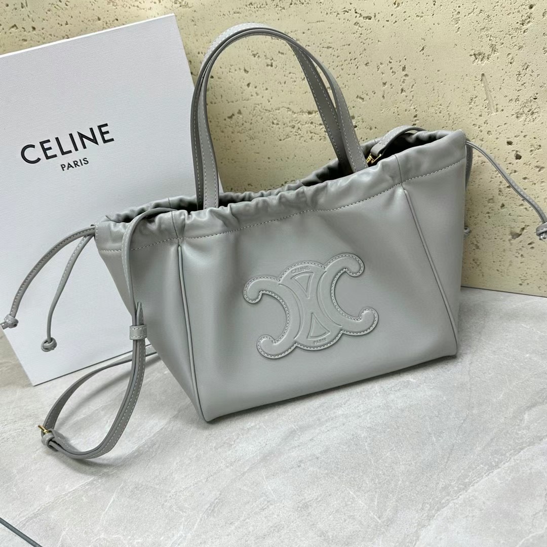 Celine SMALL CABAS DRAWSTRING CUIR TRIOMPHE IN GRAINED CALFSKIN 111013 gray