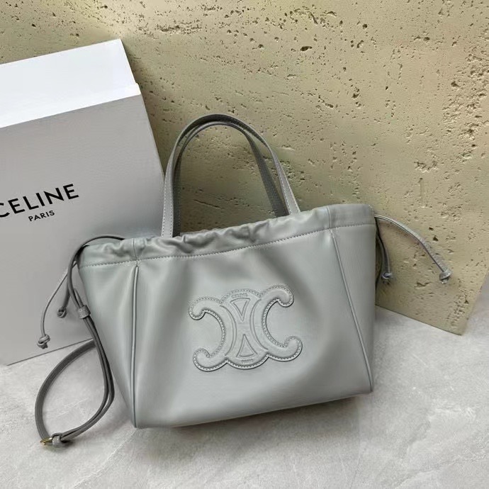 Celine SMALL CABAS DRAWSTRING CUIR TRIOMPHE IN GRAINED CALFSKIN 111013 gray