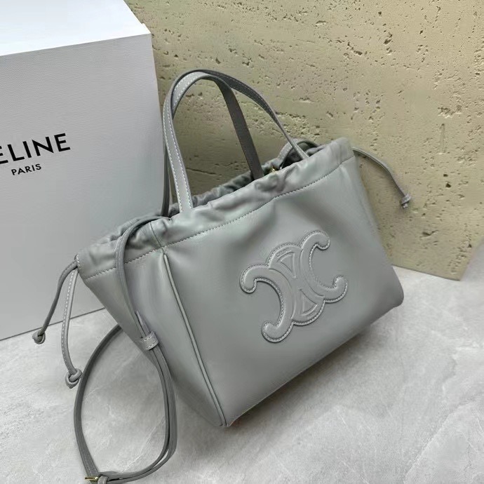 Celine SMALL CABAS DRAWSTRING CUIR TRIOMPHE IN GRAINED CALFSKIN 111013 gray