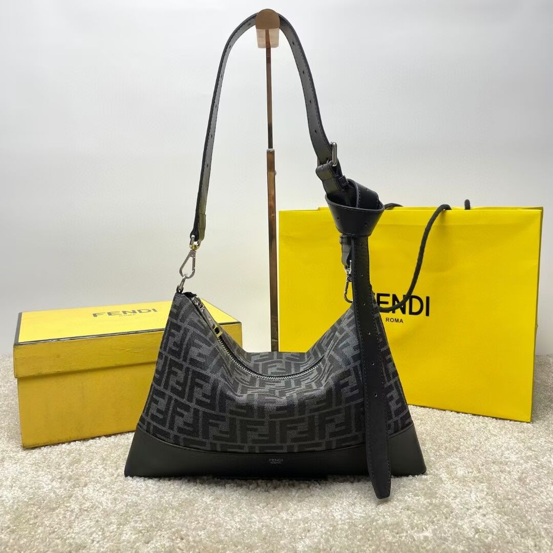 Fendi After FF Camellia-colored leather bag with laser-cut FF F7604 black