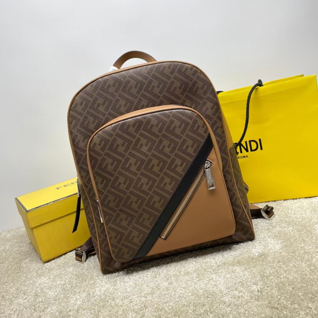 Fendi Chiodo Fendi Diagonal FF canvas backpack 7VZ076A Brown