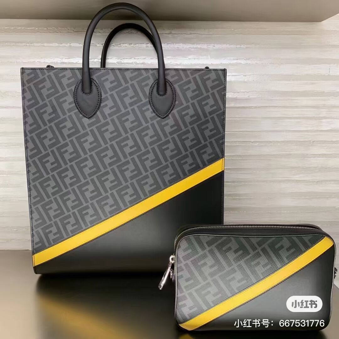 Fendi x FRGMT brown FF fabric bag Shopper F7678 black