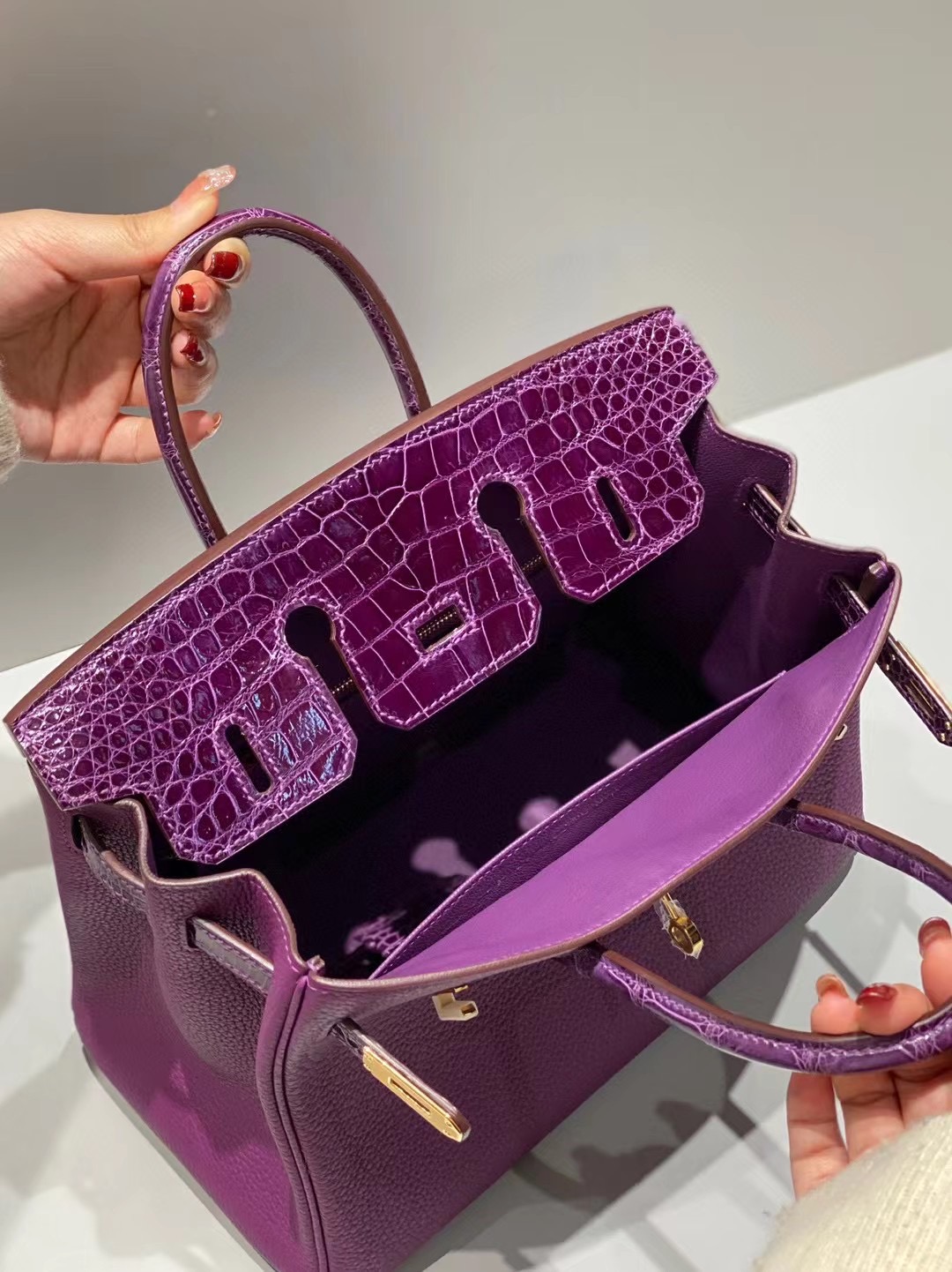 Hermes Birkin Bag Original Leather crocodile togo HBK2530 Purple