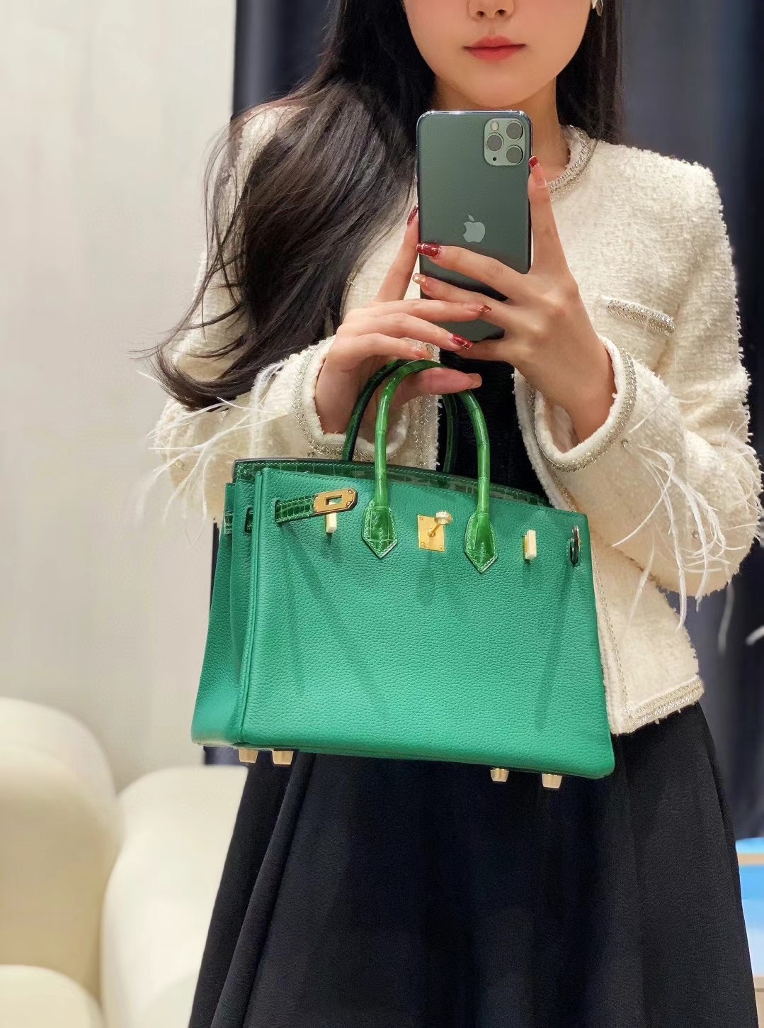 Hermes Birkin Bag Original Leather crocodile togo HBK2530 green