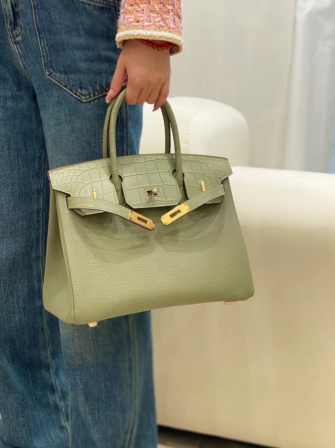 Hermes Birkin Bag Original Leather crocodile togo HBK2530 light green