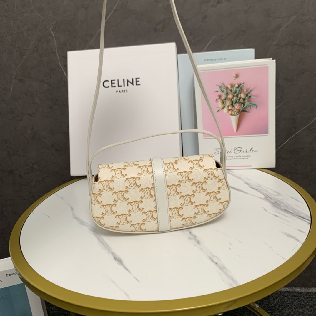 CELINE CLUTCH ON STRAP TABOU IN TRIOMPHE CANVAS AND CALFSKIN 101592 WHITE