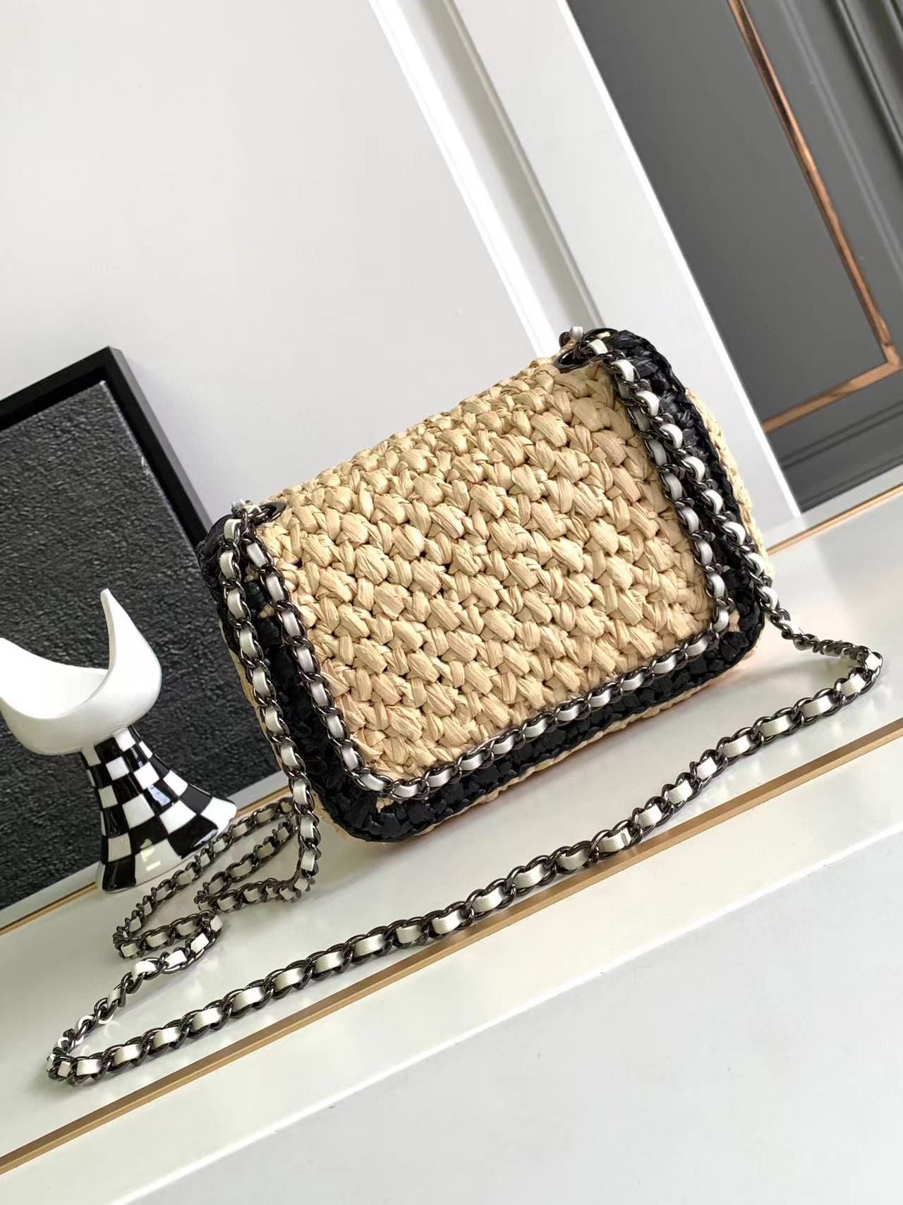 Chanel Weaving Mini Flap Bag AS6009 Black&Beige