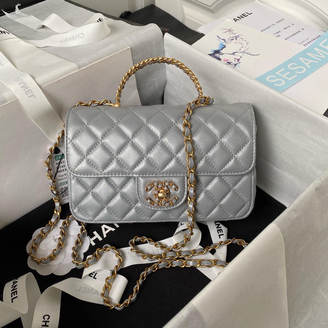 CHANEL FLAP PHONE HOLDER WITH CHAIN AS4362 GRAY