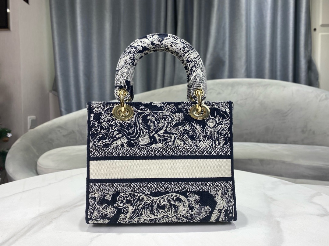 DIOR Medium Lady D-Lite Bag Toile de Jouy Embroidery M0565OTD blue