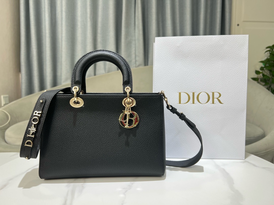 DIOR Medium Lady D-Sire My ABCDior Bag Black Bull Leather M1151OT