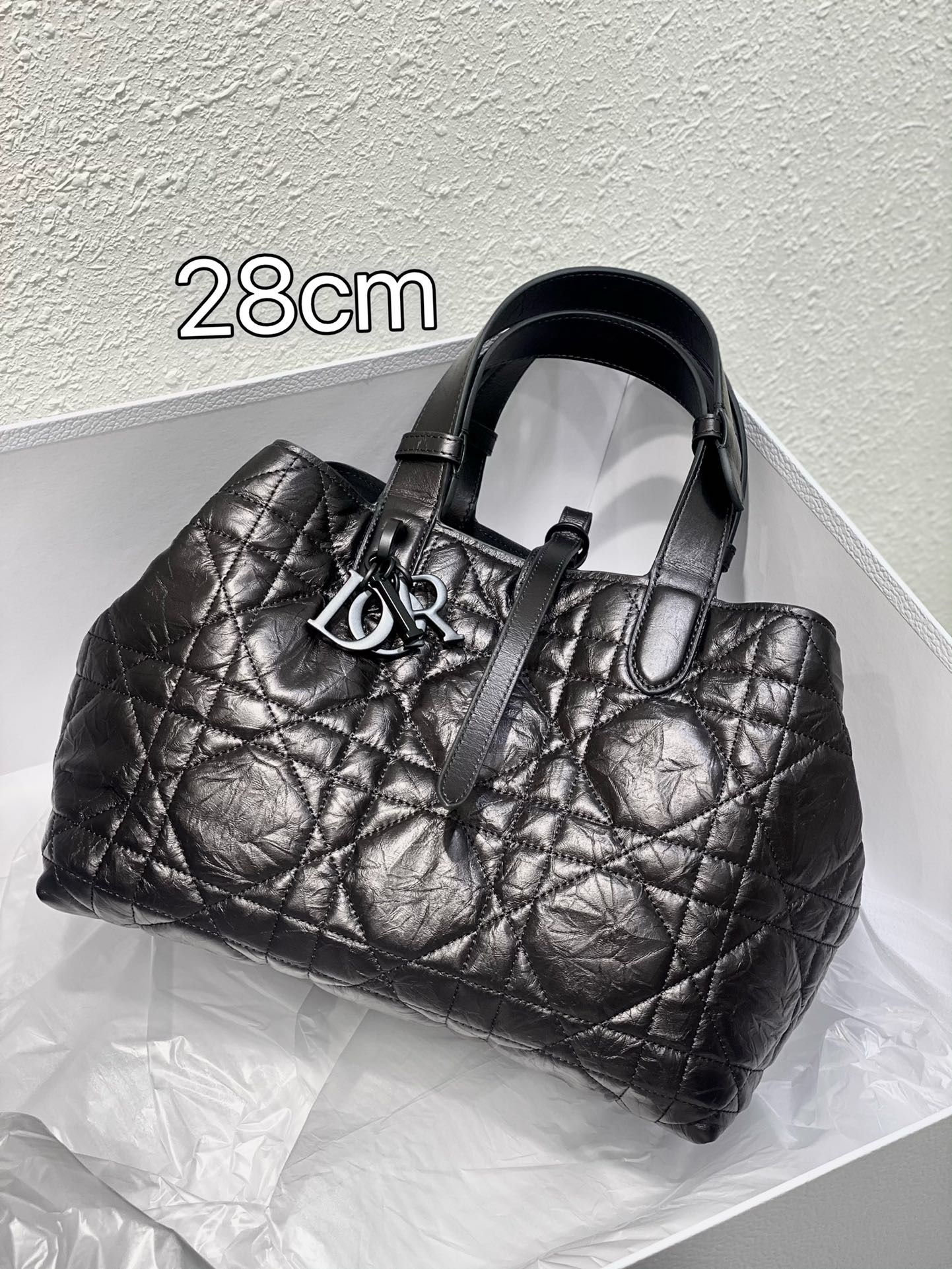 Small Dior Toujours Bag Black Macrocannage Crinkled Calfskin M2822O