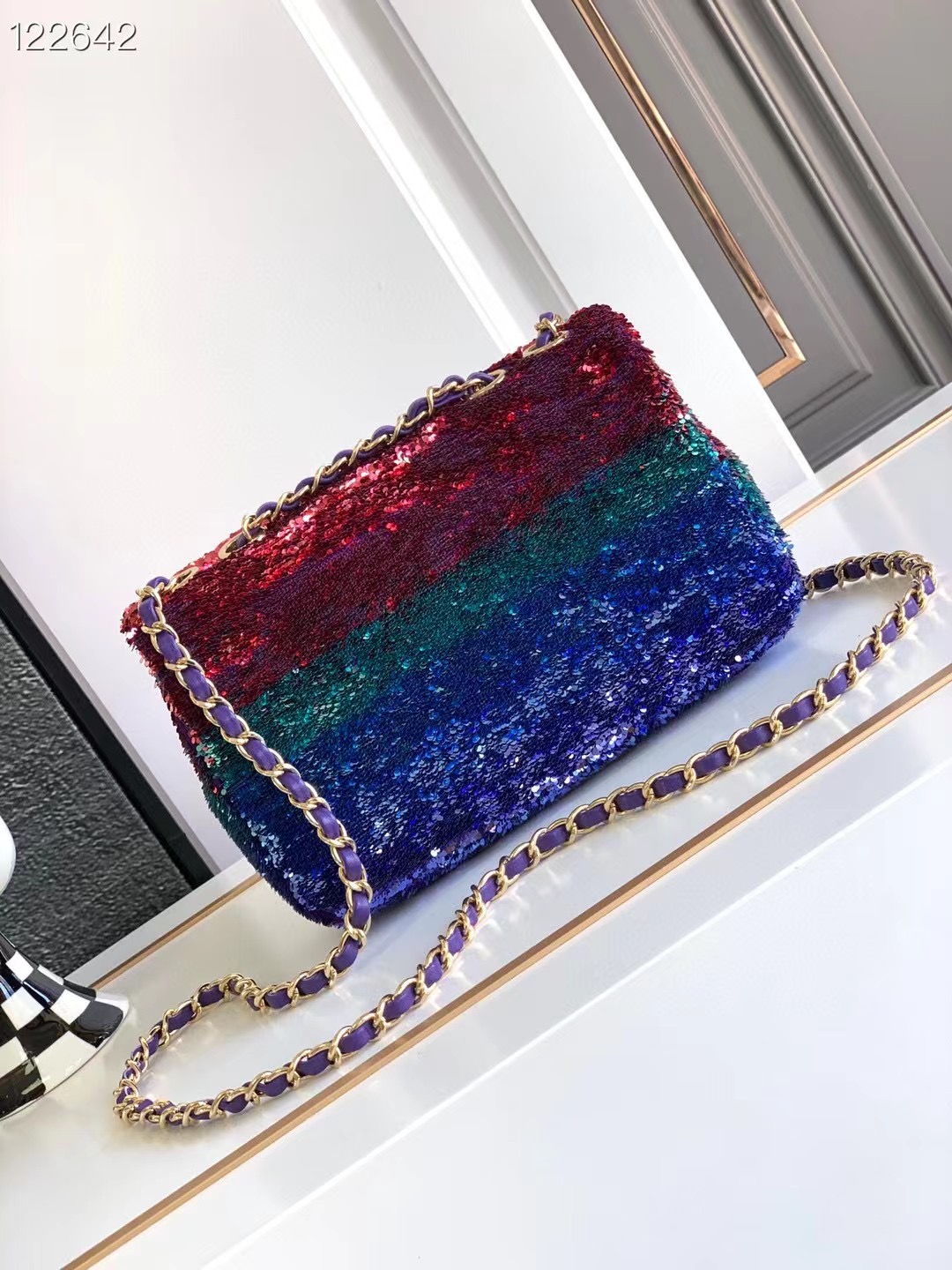 CHANEL CLASSIC 11.12 HANDBAG Sequins A01112 Black & Multicolor