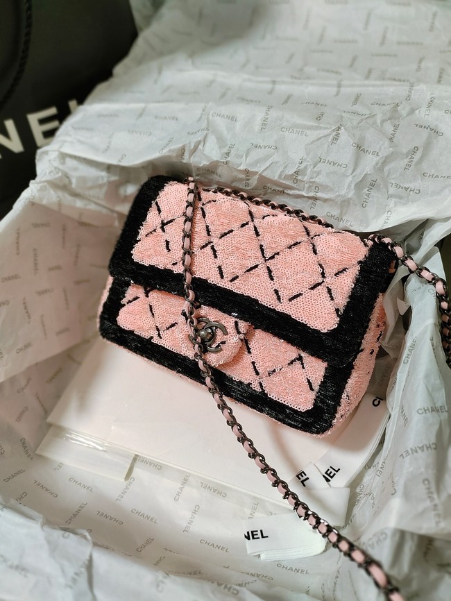 Chanel Tweed CLUTCH WITH CHAIN AS3788 pink